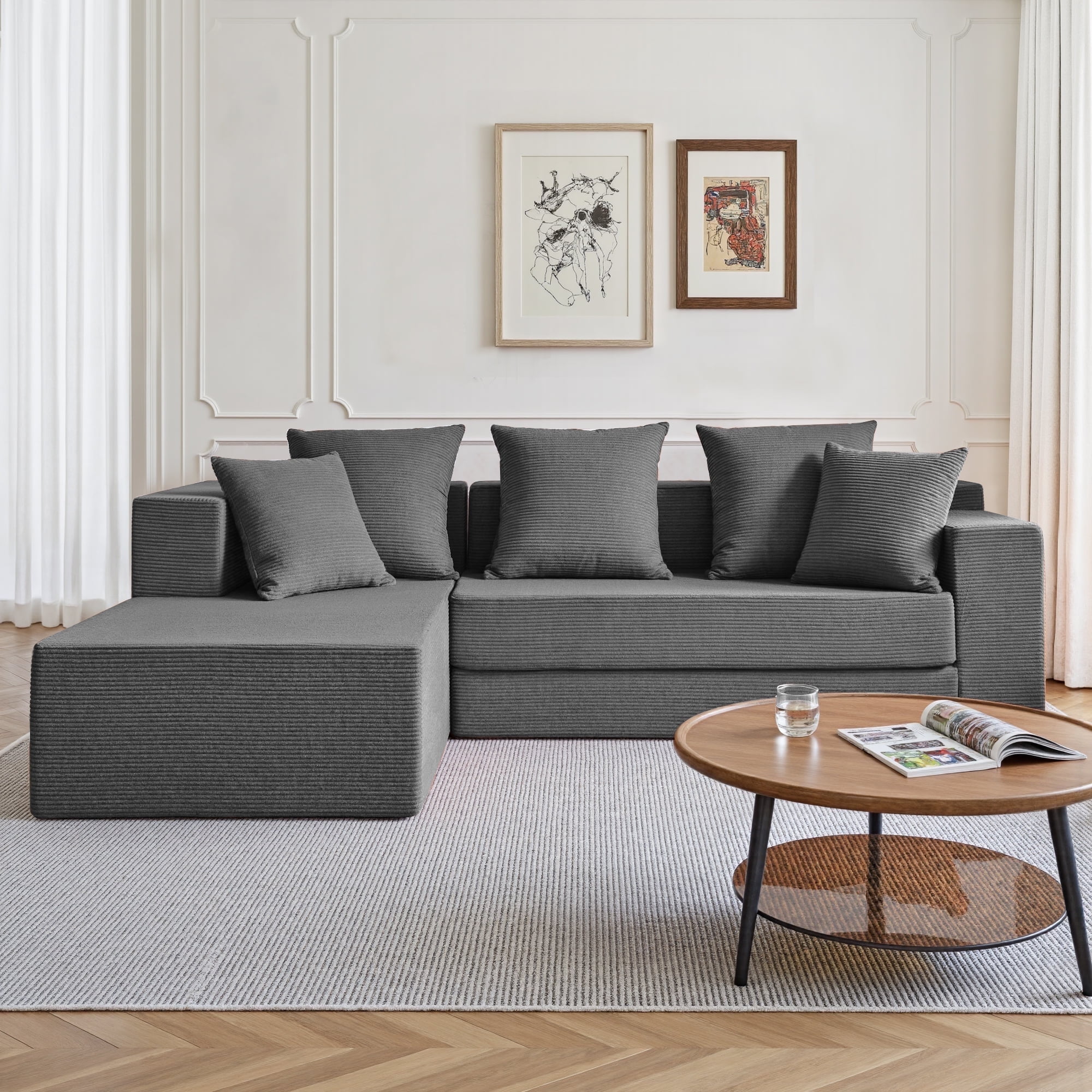 YINIX 106.5" Modular Sectional Sofa for Living Room , Cloud L-Shaped Sofa Couch with Deep Seating Upholstered, Gray