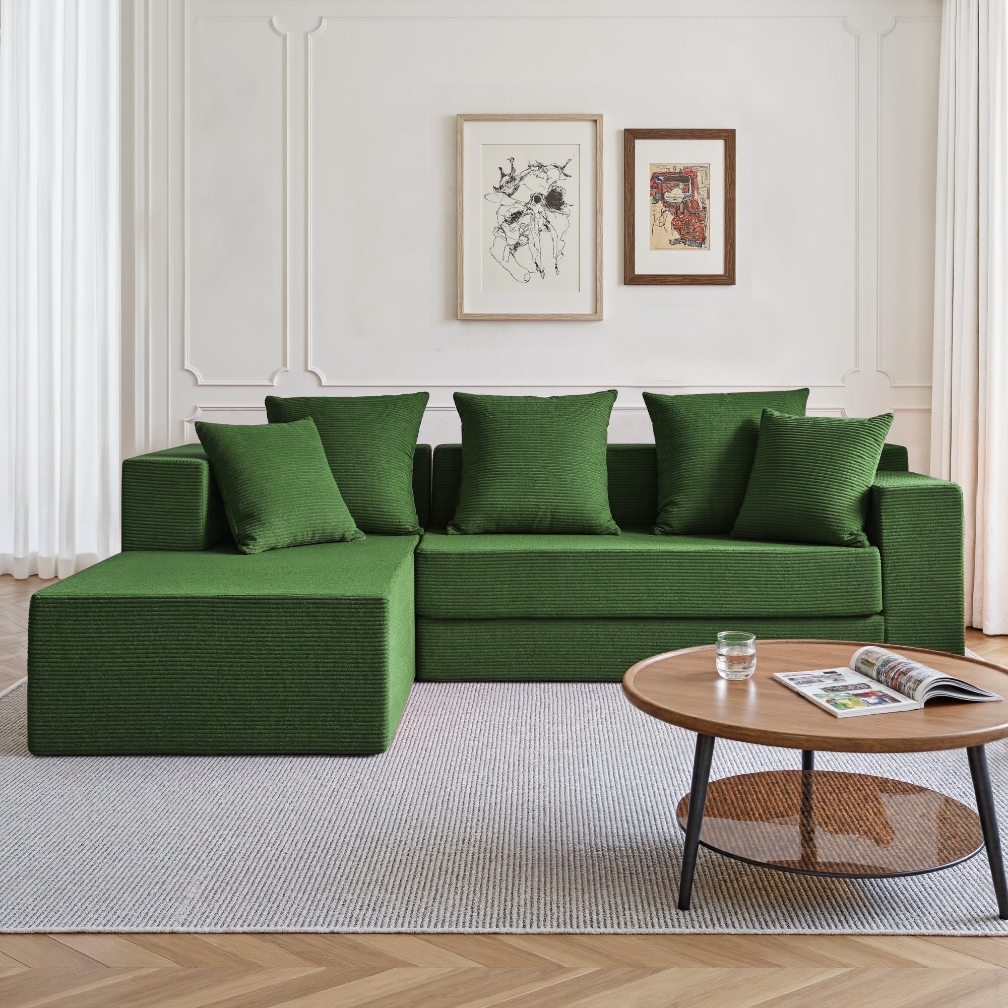 YINIX 106.5" Modular Sofa Couch  for Living Room , Cloud L-Shaped  Sofa with Deep Seating Upholstered, Green