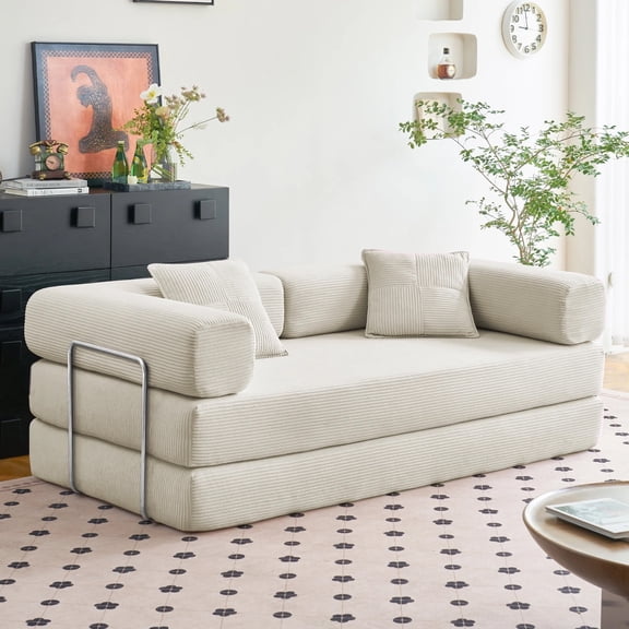YINIX 81.6" Sleeper Sofa with Two Pillows, Comfy Modular Convertable Sofa Couch for Living Room, Small Spaces, Beige