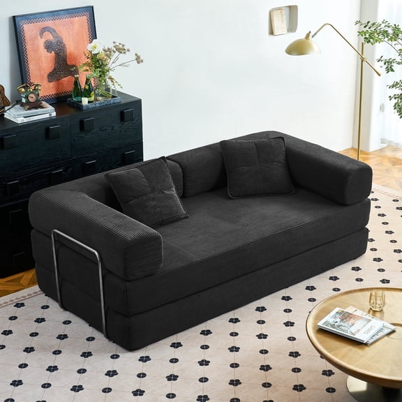 YINIX 81.6" Sleeper Sofa with Two Pillows, Comfy Modular Convertable Sofa Couch for Living Room, Small Spaces, Black