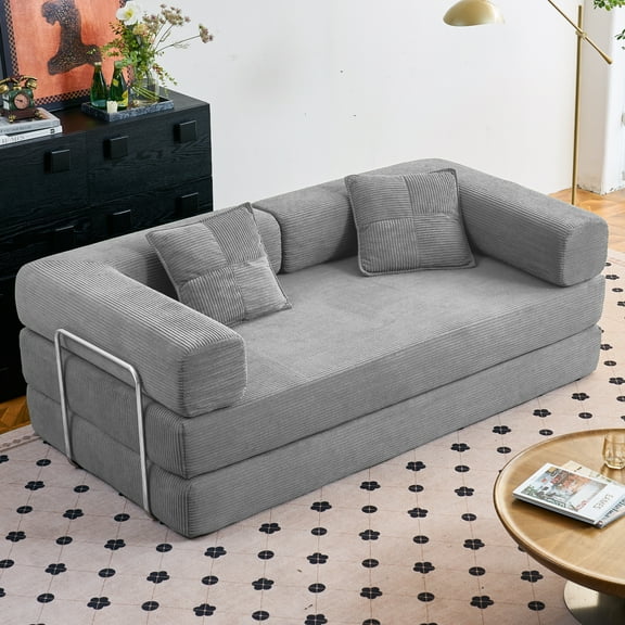 YINIX 81.6" Sleeper Sofa with Two Pillows, Comfy Modular Convertable Sofa Couch for Living Room, Small Spaces, Gray