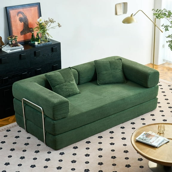 YINIX 81.6" Sleeper Sofa with Two Pillows, Comfy Modular Convertable Sofa Couch for Living Room, Small Spaces, Green