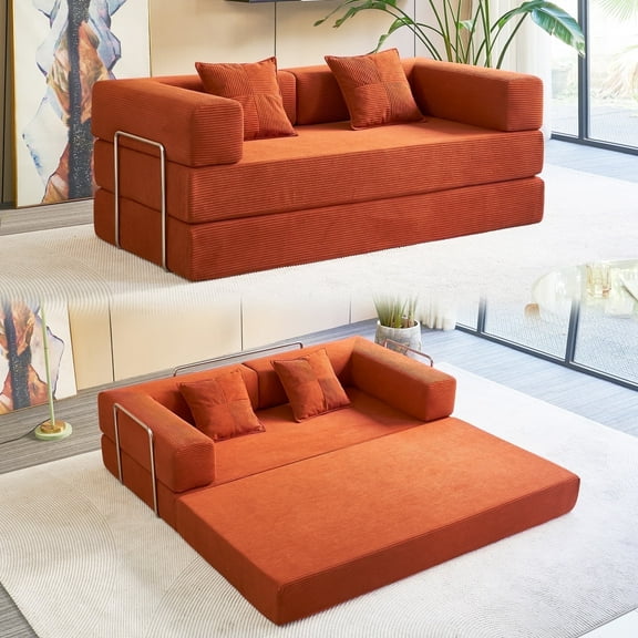 YINIX 81.6" Sleeper Sofa with Two Pillows, Comfy Modular Convertable Sofa Couch for Living Room, Small Spaces, Orange