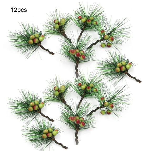YINKUU 12pcs DIY Christmas Rattan Wreath Decoration Material Simulation Pine Needle Handmade Mini Needle Red berry Accessories