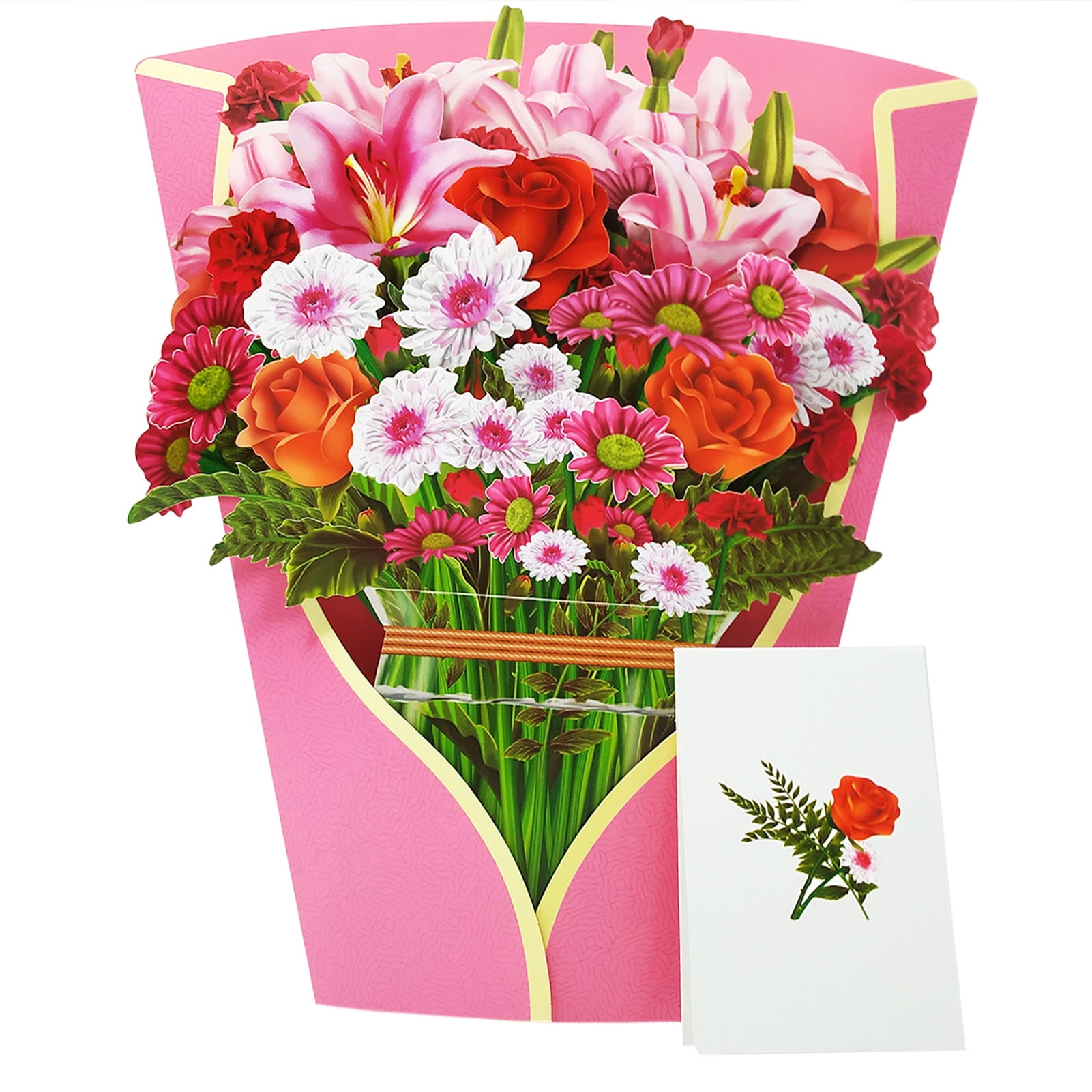YINKUU Charming Flower Bouquet Pop Up Card, Handmade 3D Greeting Card ...