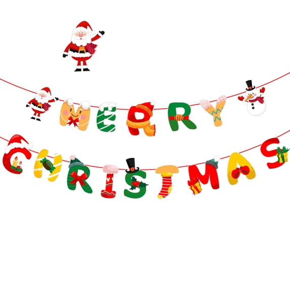 YINKUU Christmas Flags Circle Garland Pull Flowers Holiday Decorations Banners New Cartoon Red Green Fashion Burlap Circles