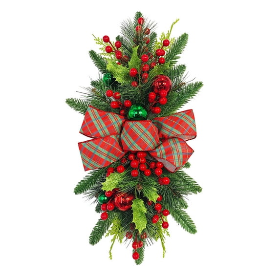 YINKUU Christmas Swag, Stair Swag Christmas Garland for Stairs, Door, Fireplace, Window, Artificial Christmas Wreath Outdoor Indoor Christmas Decorations