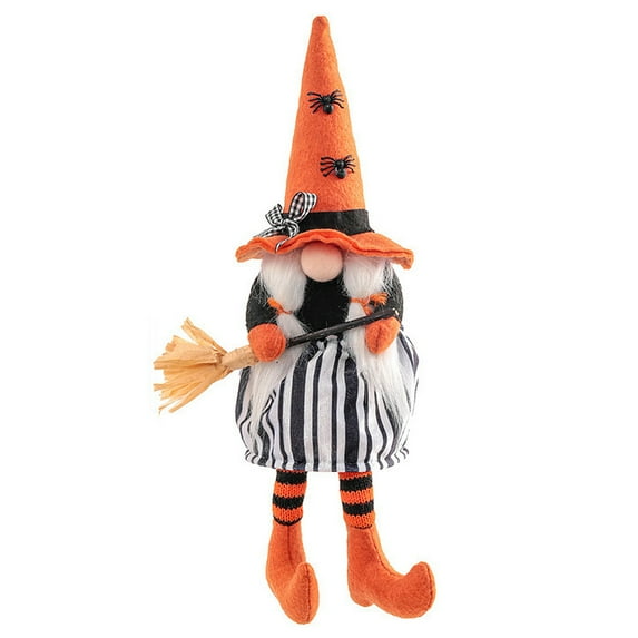 YINKUU Halloween Witch Dwarf Plush Ornaments Doll Pumpkin Pumpkin-wizard Male Black Flag Top Hat 12*5*22cm For Home Kids Toys