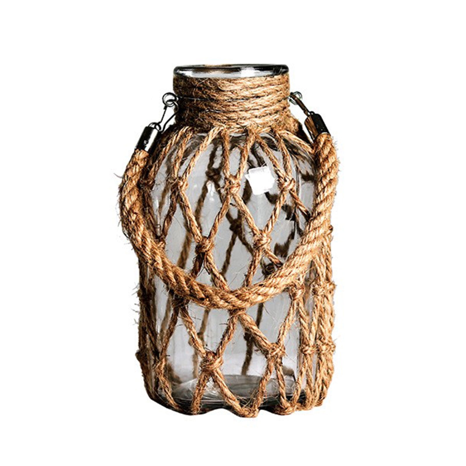YINKUU Rope Net Dry Flower Glass Vase Wicker Vase Rustic Hanging Mason Jar Rope Wrapping