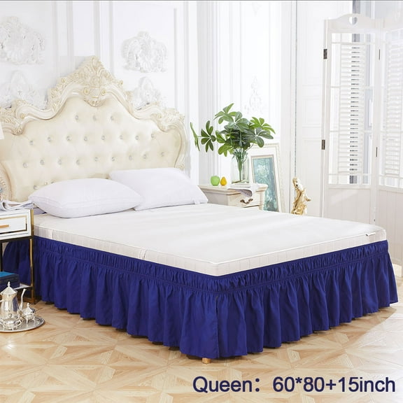 YINKUU Solid Color Elastic Bed Skirt Wrinkle Free Dust Ruffle for Twin Queen King US Size