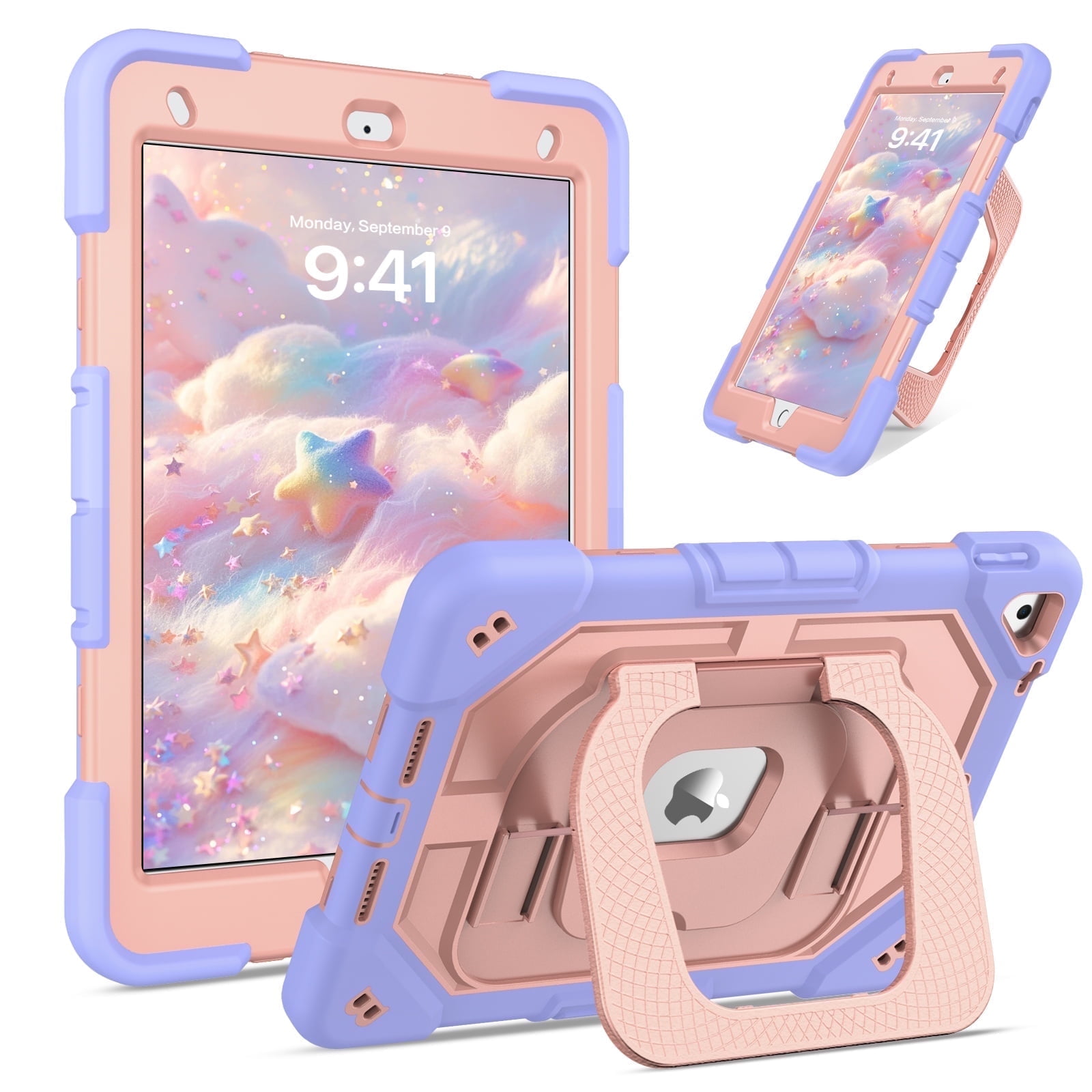 YINLAI Case for iPad 9th Generation with Pencil Holder & Foldable Kickstand,Hybrid Shockproof Protective Case for iPad 9/8/7 Gen 10.2",Compatible with iPad 10.2 Case,Purple+Pink