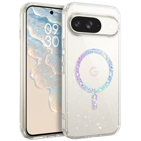 YINLAI Clear Glitter Google Pixel 9 Case/Google Pixel 9 Pro Case Mag-safe, Transparent Crystal Pixel 9 Magnetic Phone Case Shockproof Protective Cover for Pixel 9 Pro Case 6.3", Shiny Bling Glitter