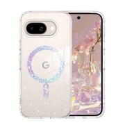 YINLAI Clear Glitter Google Pixel 9a Case Compatible with Mag-safe, Transparent Crystal Pixel 9A Magnetic Shockproof Protective Case for 9a 6.3", Shiny Bling Glitter