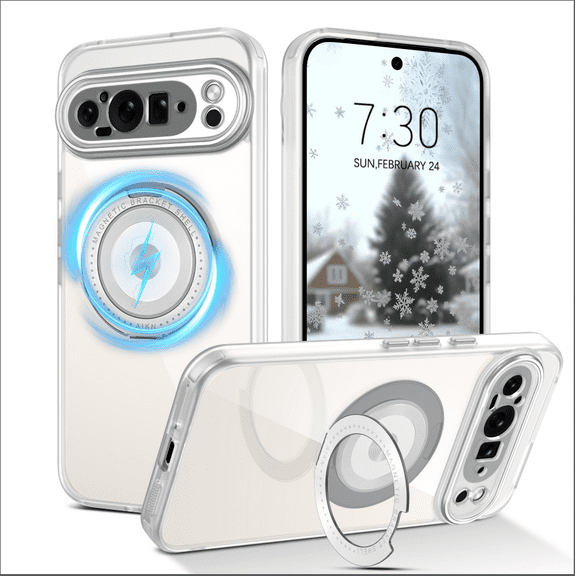 YINLAI Clear Google Pixel 9 Pro Case with Stand, Built-in Rotatable Magnetic Kickstand Shockproof Case for Google Pixel 9 Pro, Clear