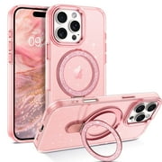 YINLAI Glitter iPhone 16 Pro Max Case Mag-safe with Stand, Slim Back Shockproof Protective Cover with Bling Kickstand for iPhone 16 Pro Max, Pink