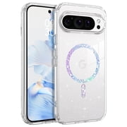 YINLAI Google Pixel 10 Case / Google Pixel 10 Pro Case Compatible with Mag-safe 6.3",Glitter Sparkle Slim Tpu Transparent Shockproof Protective Case for Google Pixel 10 / 10 Pro,Clear Glitter