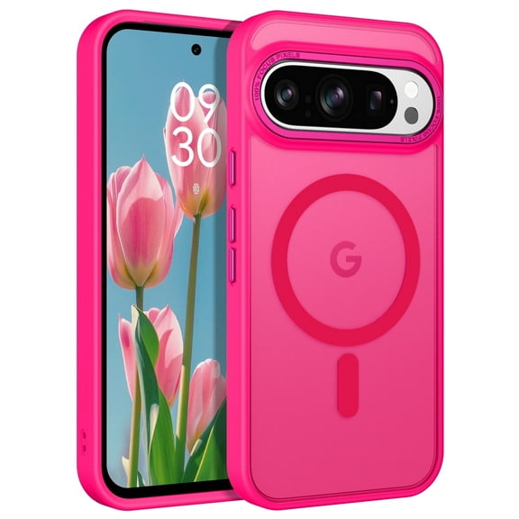YINLAI Google Pixel 9 Case Mag-safe Translucent Matte Magnetic Pixel 9 Case Slim Fit Shockproof Protective Phone Cases for Google Pixel 9 6.3", Hot pink
