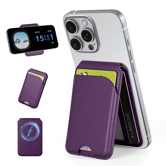 YINLAI Magnetic Phone Wallet Compatible with Mag-safe,Card Holder with Anti-fraud Protection for Back of Phone, Purple