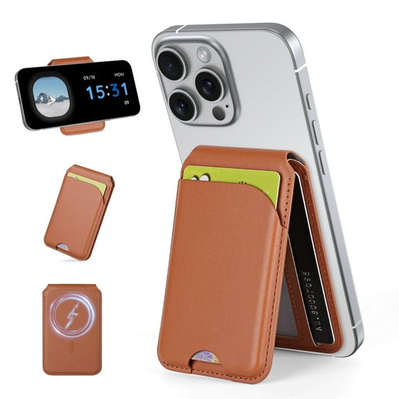 YINLAI Magnetic Phone Wallet Compatible with Mag-safe,Card Holder with RFID Protection for Back of iPhone/Sumsung/Google, Brown