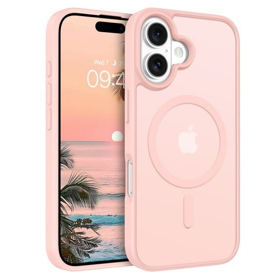 YINLAI Magnetic iPhone 16 Case Mag-safe Slim Translucent Matte Skin Smooth Phone Case for iPhone 16, Light Pink