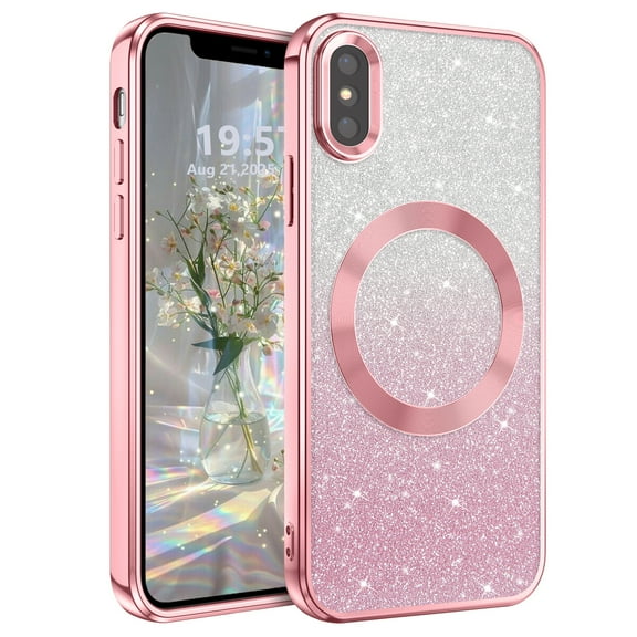 YINLAI  iPhone X/XS Case 5.8" ,Full Camera Lens Protector Slim Gradient Sparkle Plating Shockproof Protective Case for Women Girls, Pink