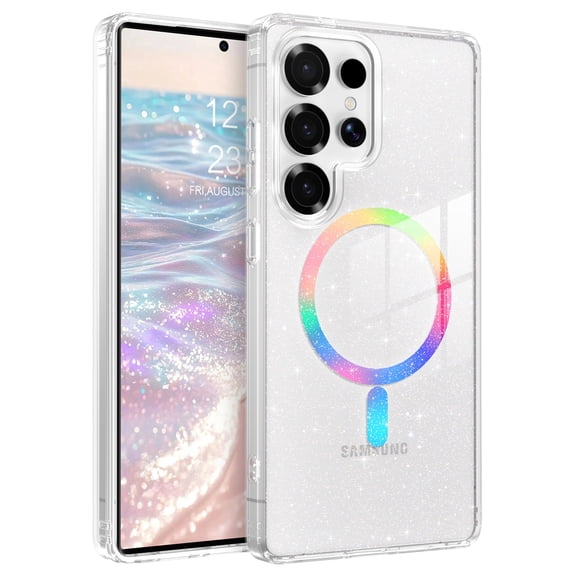 YINLAI Samsung S25 Ultra Case with Glitter Compatible with Mag-Safe 6.9",Shockproof Cute Colorful Women Girly Protective Case for Samsung S25 Ultra,Clear