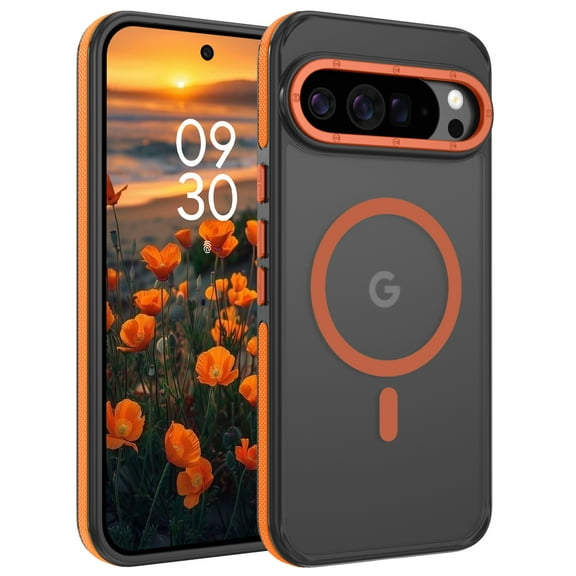 YINLAI Translucent Matte Google Pixel 10 Case and Google Pixel 10 Pro Case 2025, Magnetic Compatible with Mag-Safe Shockproof Phone Cases for Pixel 10 and Pixel 10 Pro 6.3", Black/Orange