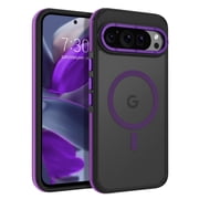 YINLAI Translucent Matte Google Pixel 9 Case and Google Pixel 9 Pro Case 2024 , Magnetic Compatible with Mag-safe Shockproof Phone Cases for Pixel 9 and Pixel 9 Pro 2024, Black/Purple