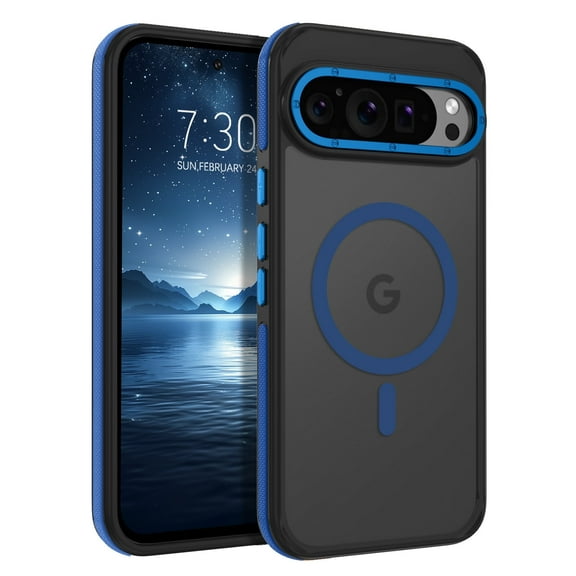 YINLAI Translucent Matte Google Pixel 9 Case/Google Pixel 9 Pro Case 2024 Compatible with Mag-safe,Magnetic Shockproof Phone Cases for Pixel 9 and Pixel 9 Pro 2024, Black/Blue