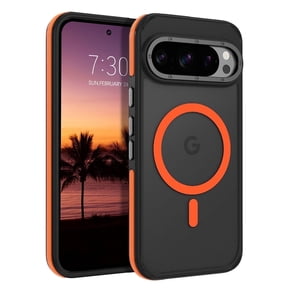 YINLAI Translucent Matte Google Pixel 9 Case and Google Pixel 9 Pro Case 2024 , Magnetic Compatible with Mag-safe Shockproof Phone Cases for Pixel 9 and Pixel 9 Pro 2024, Black/Orange