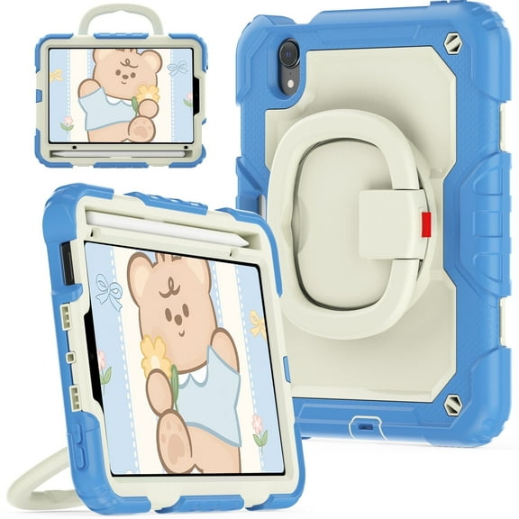 YINLAI iPad Mini 6 Case/iPad Mini 7 Case with Foldable Kickstand 8.3",Silicone Pc Shockproof Rugged Hybrid Bumper Protective Case for Kids,Compatible with iPad Mini 7(2024)/Mini 6(2021),Blue