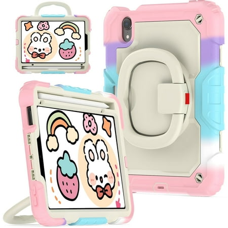 YINLAI iPad Mini 7 Case/iPad Mini 6 Case with Foldable Kickstand Pen Slot 8.3",Silicone Pc Shockproof Rugged Hybrid Bumper Protective Case for Kids,Pink