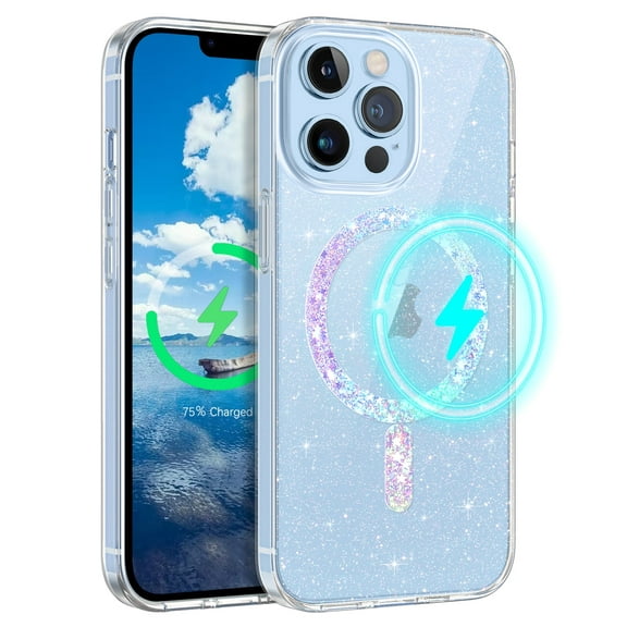 YINLAI iPhone 13 Pro Case Compatible with Mag-safe 6.1",Glitter Sparkle Slim Tpu Transparent Shockproof Protective Case for iPhone 13 Pro,Clear