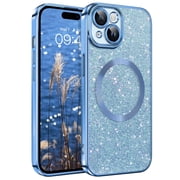 YINLAI iPhone 15 Case Compatible with Mag-safe,Slim Magnetic Plating Sparkle Phone Case for iPhone 15 6.1", Glitter Blue