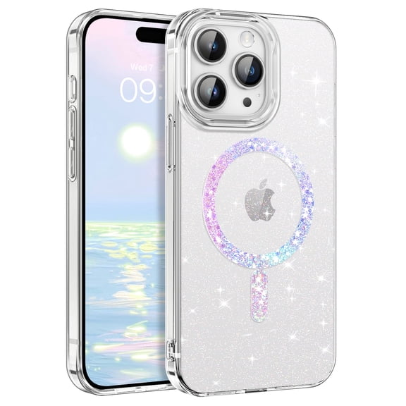 YINLAI iPhone 15 Pro Case Compatible with Mag-safe 6.1",Glitter Sparkle Slim Tpu Transparent Shockproof Protective Case for iPhone 15 Pro,Clear