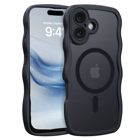 YINLAI iPhone 17 Case Compatible with Mag-safe,Wavy Frame Hard Translucent Matte Back Shockproof Case for iPhone 17 6.3",Black