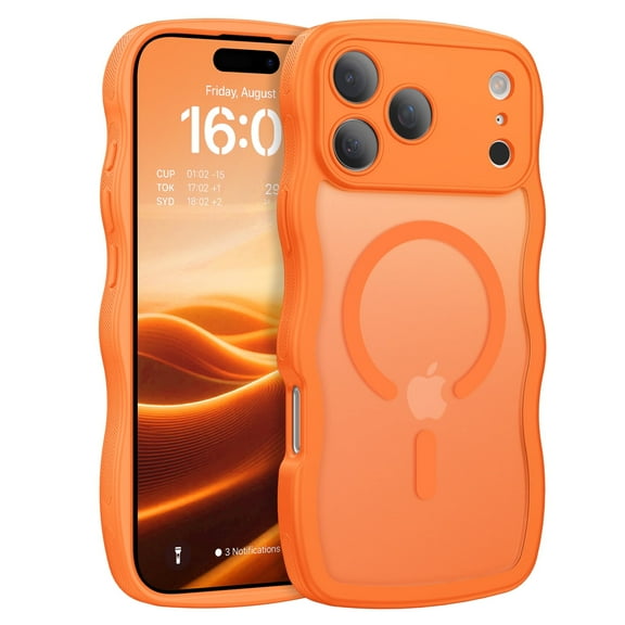 YINLAI iPhone 17 Pro Case Compatible with Mag-safe,Wavy Frame Hard Translucent Matte Back Shockproof Case for iPhone 17 Pro 6.3",Orange