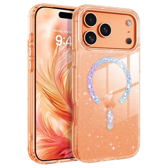YINLAI iPhone 17 Pro Max Case Compatible with Mag-safe 6.9",Glitter Sparkle Slim Tpu Transparent Shockproof Protective Case for iPhone 17 Pro Max,Clear