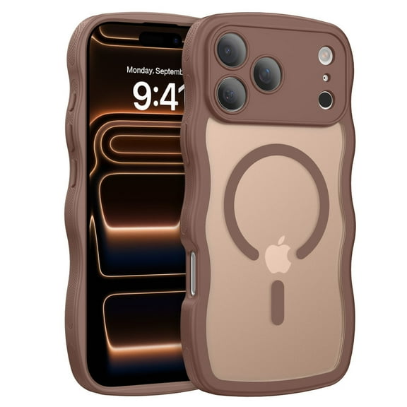 YINLAI iPhone 17 Pro Max Case Compatible with Mag-safe,Wavy Frame Hard Translucent Matte Back Shockproof Case for iPhone 17 Pro Max 6.9",Desert Golden
