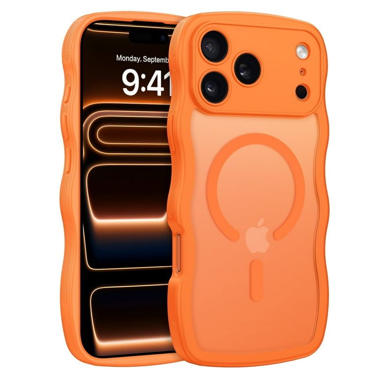 YINLAI iPhone 17 Pro Max Case Compatible with Mag-safe,Wavy Frame Hard  Translucent Matte Back Shockproof Case for iPhone 17 Pro Max 6.9",Orange