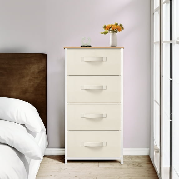 YINTATECH 4 Drawer storage Dresser Fabric Chest of Drawers Sturdy Steel Frame Furniture Storage Organizer for Living Room,Bedroom,Hallway Cream White