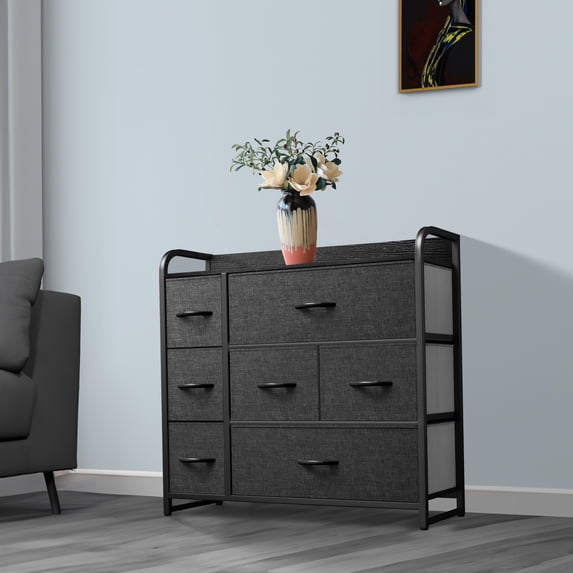 YINTATECH 55 Gallon Metal, Wood and Fabric Drawer Chests, Black and Gray