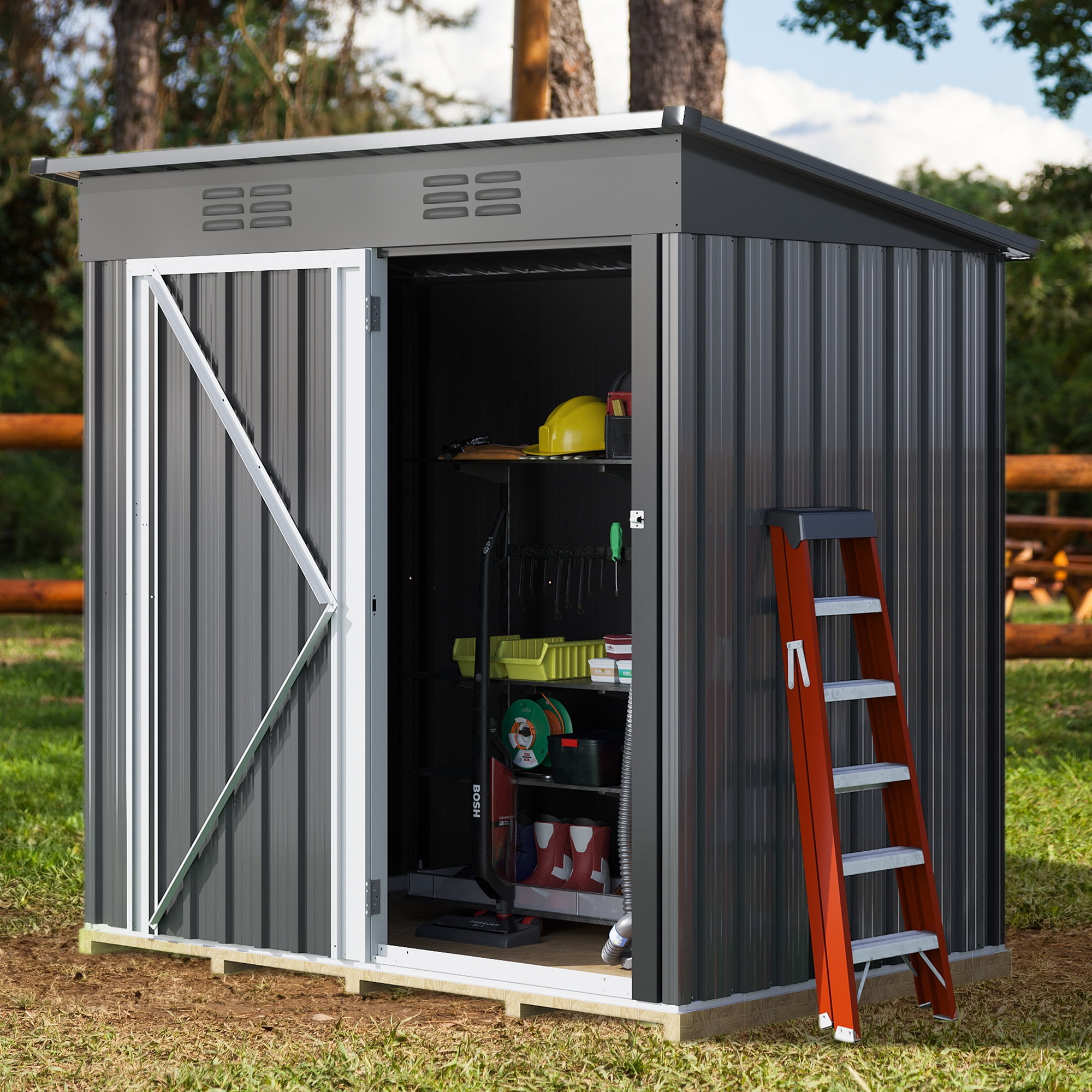 YINTATECH 5X3 FT Outdoor Storage Shed,Metal Garden Sheds Storage with Single Lockable Door & Air Vent, for Backyard, Garden,Dark Gray