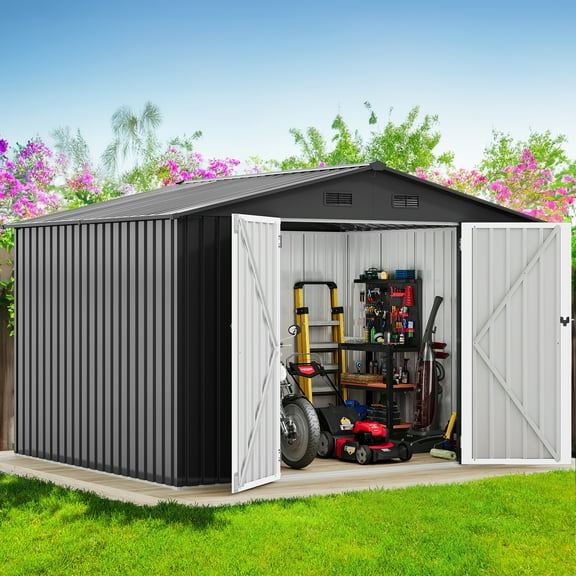 YINTATECH 6' x 4' Metal Outdoor Storage Shed with Lockable Doors and Air Vent,Large Dark Gray Tool Storage for Backyard,Patio,Garage,and Lawn
