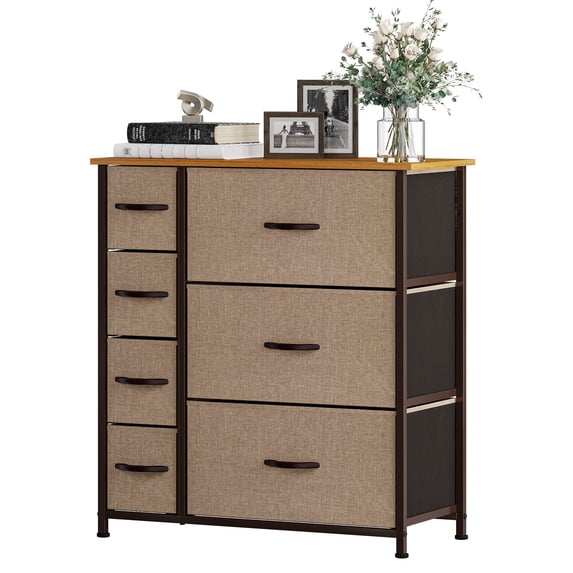 YINTATECH 7-Drawer Fabric Dresser, Brown, Metal Frame, Bedroom Storage Unit