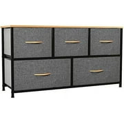 YINTATECH Dresser with 5 Drawers - Fabric Storage Tower, Organizer Unit for , Living Room, Closets - Sturdy Steel Frame, Wooden Top (5 Wider Drawers Cool Grey)