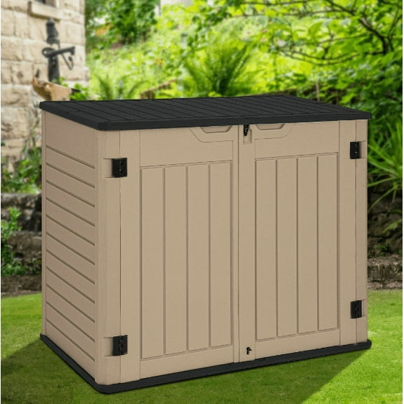 YINTATECH Outdoor Resilient Storage Shed, 35 Cu Ft Lockable Weatherproof Resin Unit, Fit for Garden Equipment, Simple Assembly (Brown)