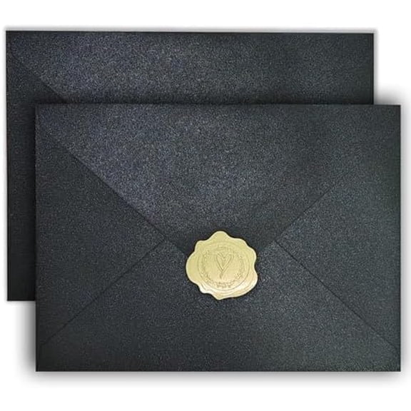 YINUOYOUJIA 50 PCS Pearl Black Envelopes A7,5 x 7 Black Shimmer Envelopes for Invitation,Perfect for Wedding Invitation Cards,Birthday RSVP Invite,5.25 x 7.25 inches