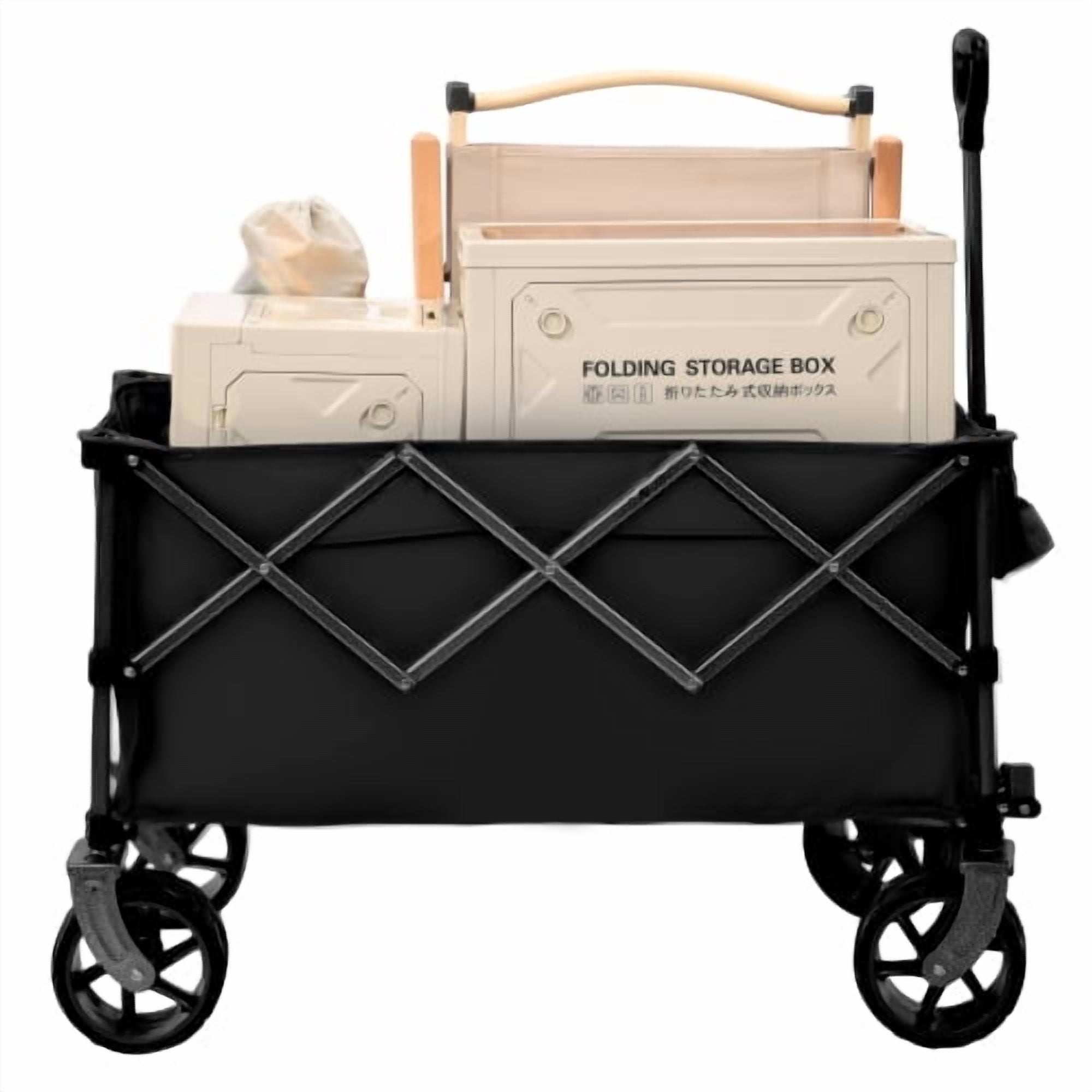 YINYUN 400L Collapsible Wagon, Folding Wagon Cart , Beach Wagon with Big Wheels, Heavy Duty Foldable Wagon, Large Capacity Wagon for Camping,Garden (Black)