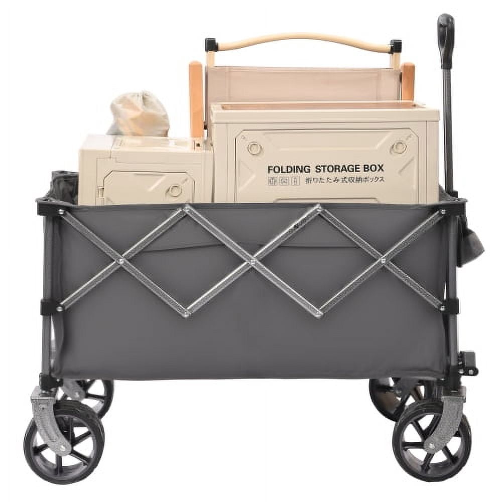 YINYUN 400L Collapsible Wagon, Folding Wagon Cart , Beach Wagon with Big Wheels, Heavy Duty Foldable Wagon, Large Capacity Wagon for Camping,Garden (Gray)
